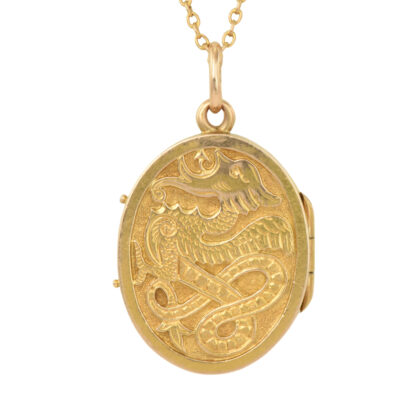 19th Century 14k Gold Celtic Dragon Locket