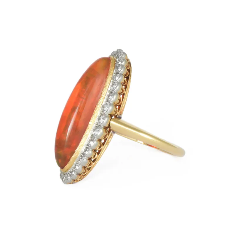 Edwardian Jelly Fire Opal & Diamond Ring