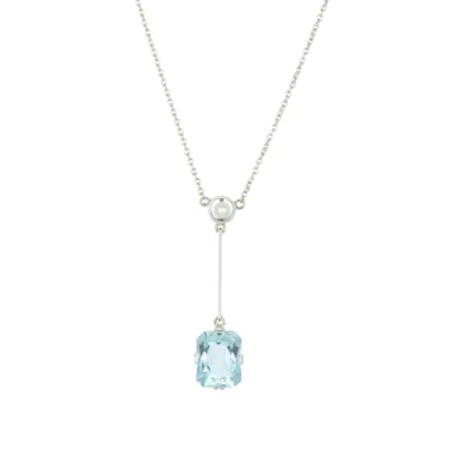 Edwardian Platinum, Aquamarine & Pearl Necklace
