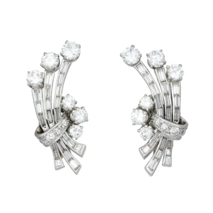 Mid Century Platinum & Diamond Spray Earrings