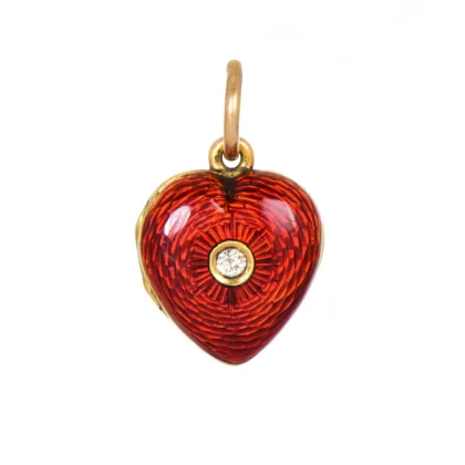 Victorian 15k Gold Red Enamel Heart Locket