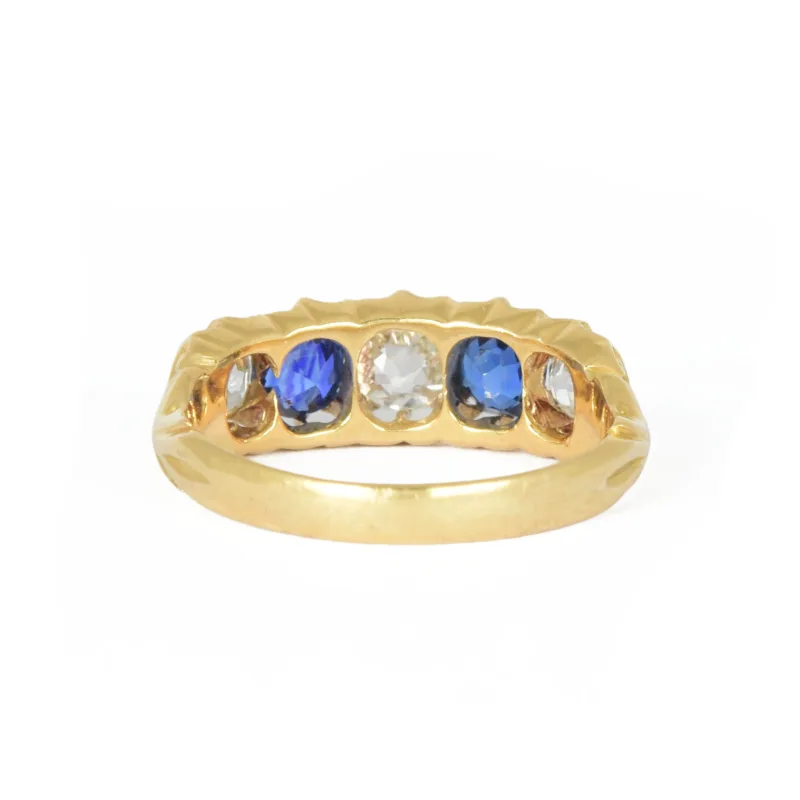 Victorian 18k Gold Sapphire & Diamond Five Stone Ring