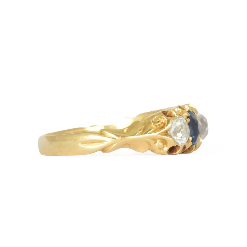 Victorian 18k Gold Sapphire & Diamond Five Stone Ring