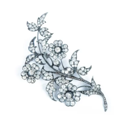 Large Victorian Diamond Triple En Tremblant Flower Brooch