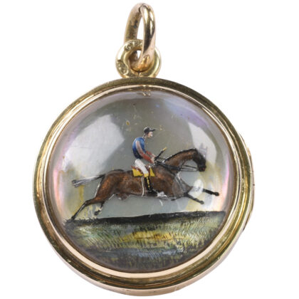 Antique 14k Gold Essex Crystal Equestrian Locket 4