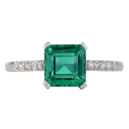 Art Deco Platinum Emerald & Diamond Ring