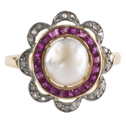 Belle Époque 18k Gold, Ruby, Diamond & Natural Pearl Ring