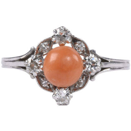 Belle Époque Platinum, Coral & Diamond Ring