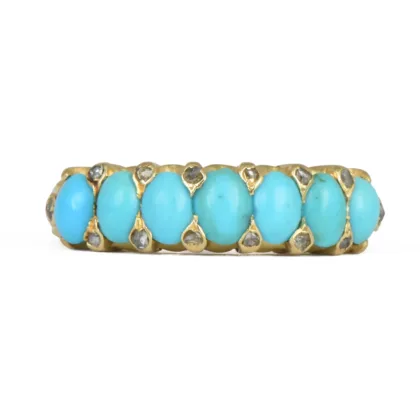 Victorian 18k Gold Seven Stone Turquoise Half Band Ring