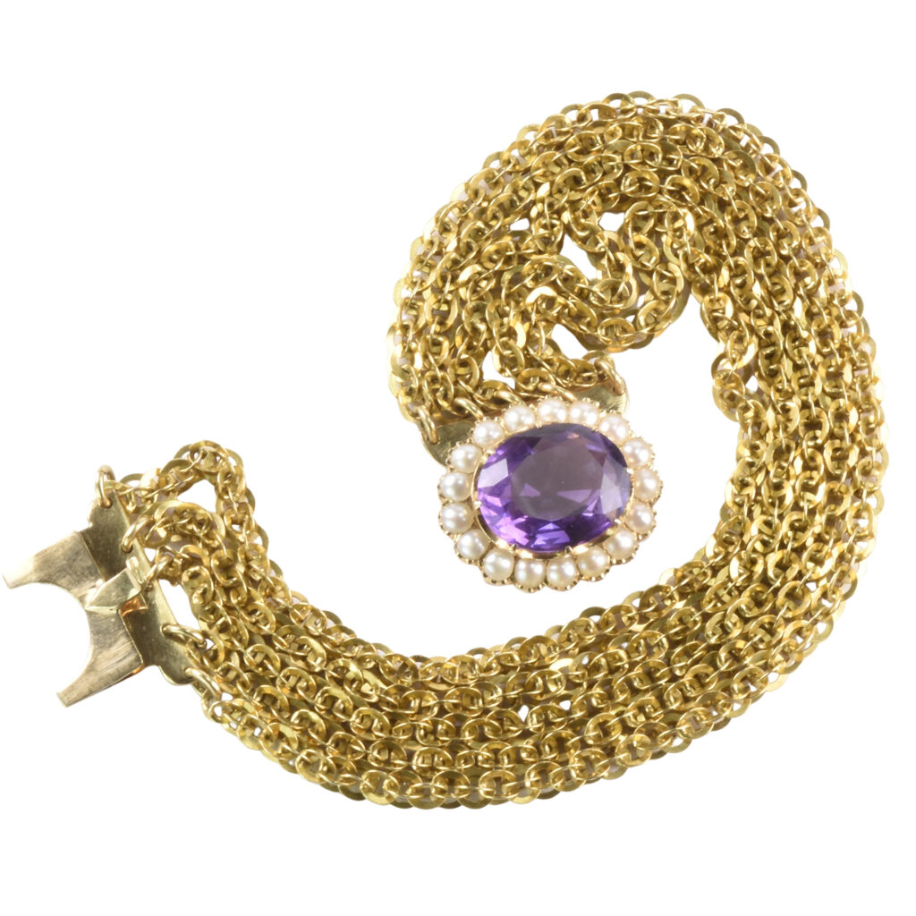 Early Victorian 15k Gold Amethyst & Pearl Multi Strand Bracelet - Ejay ...