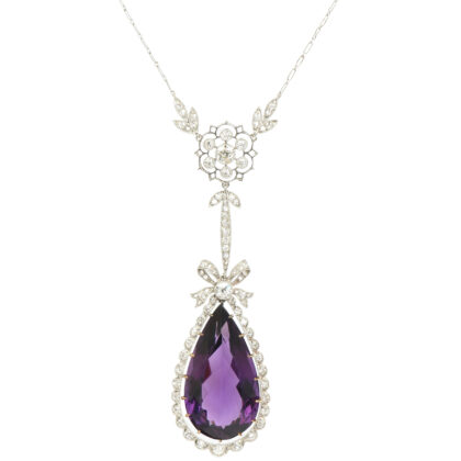 Edwardian Platinum Amethyst & Diamond Pendant Necklace