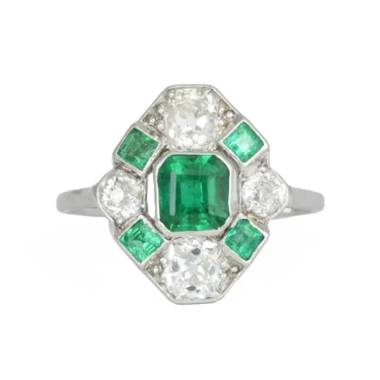 Art Deco Platinum Emerald & Diamond Ring
