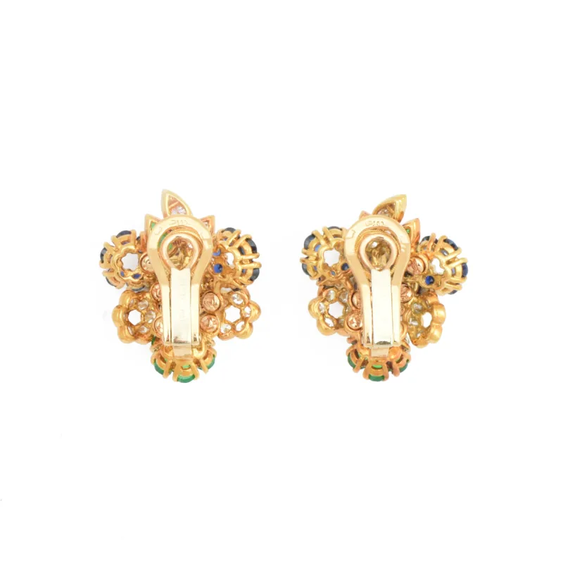 Fred Of Paris Vintage 18k Gold Multigem Earrings