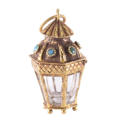 Georgian 15k Gold, Turquoise & Rock Crystal Lantern Locket