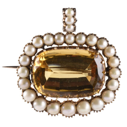 Large Georgian Gold Citrine Pearl Pendant Brooch 6