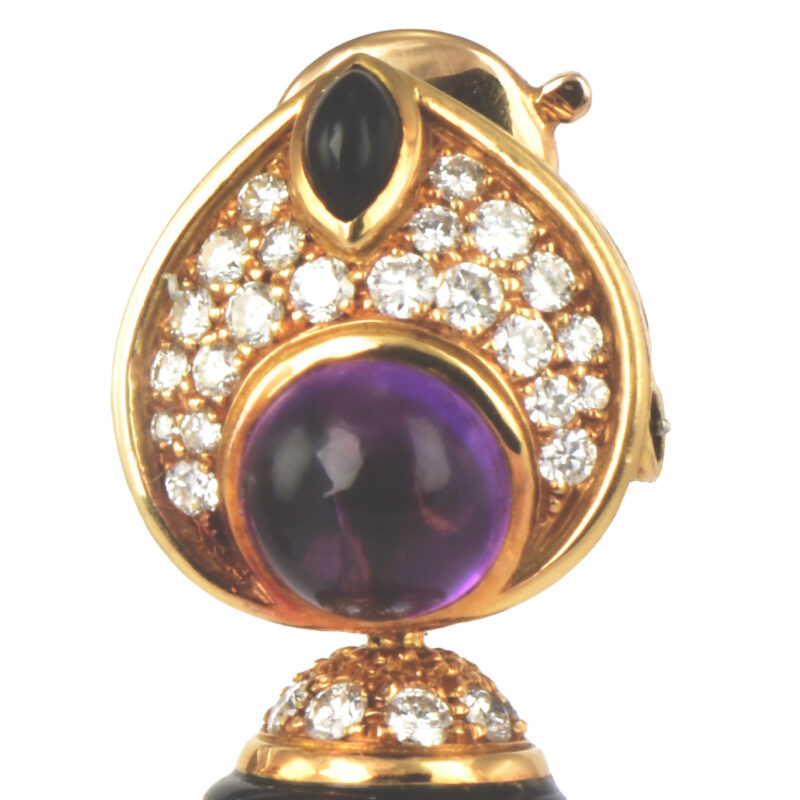 Marina B 18k Gold, Amethyst, Onyx & Diamond “Pneu” Earrings