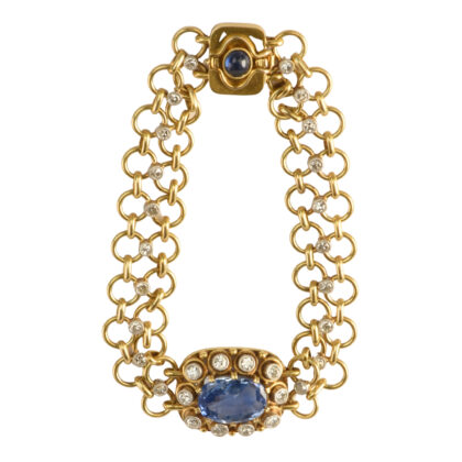 Mid Century 14k Gold Sapphire & Diamond Bracelet