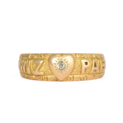Victorian 18k Gold & Diamond Mizpah Ring Hallmarked 1892