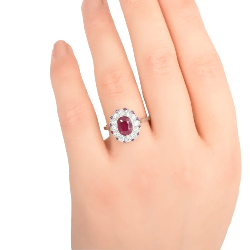 Art Deco French Platinum, Burmese Ruby & Diamond Ring