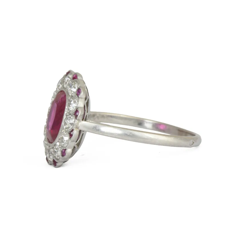 Art Deco French Platinum, Burmese Ruby & Diamond Ring