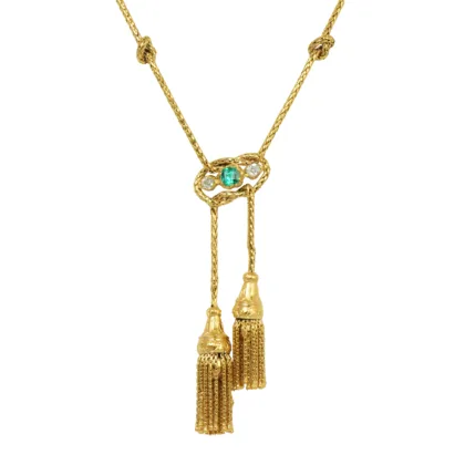 Victorian 15k Gold Emerald & Diamond Tassel Necklace