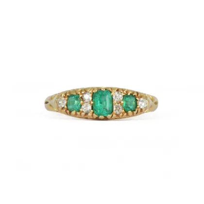 Victorian 18k Gold Emerald & Diamond Ring