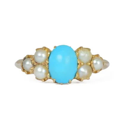 Victorian 18k Gold Turquoise & Pearl Ring