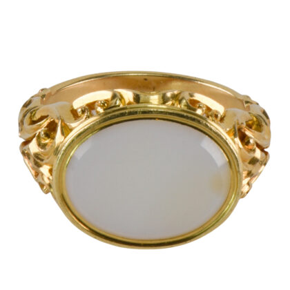 Victorian 15k Carved Gold & White Chalcedony Signet Ring