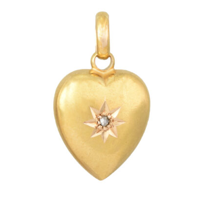Victorian 15k Gold And Diamond Puffy Heart Pendant