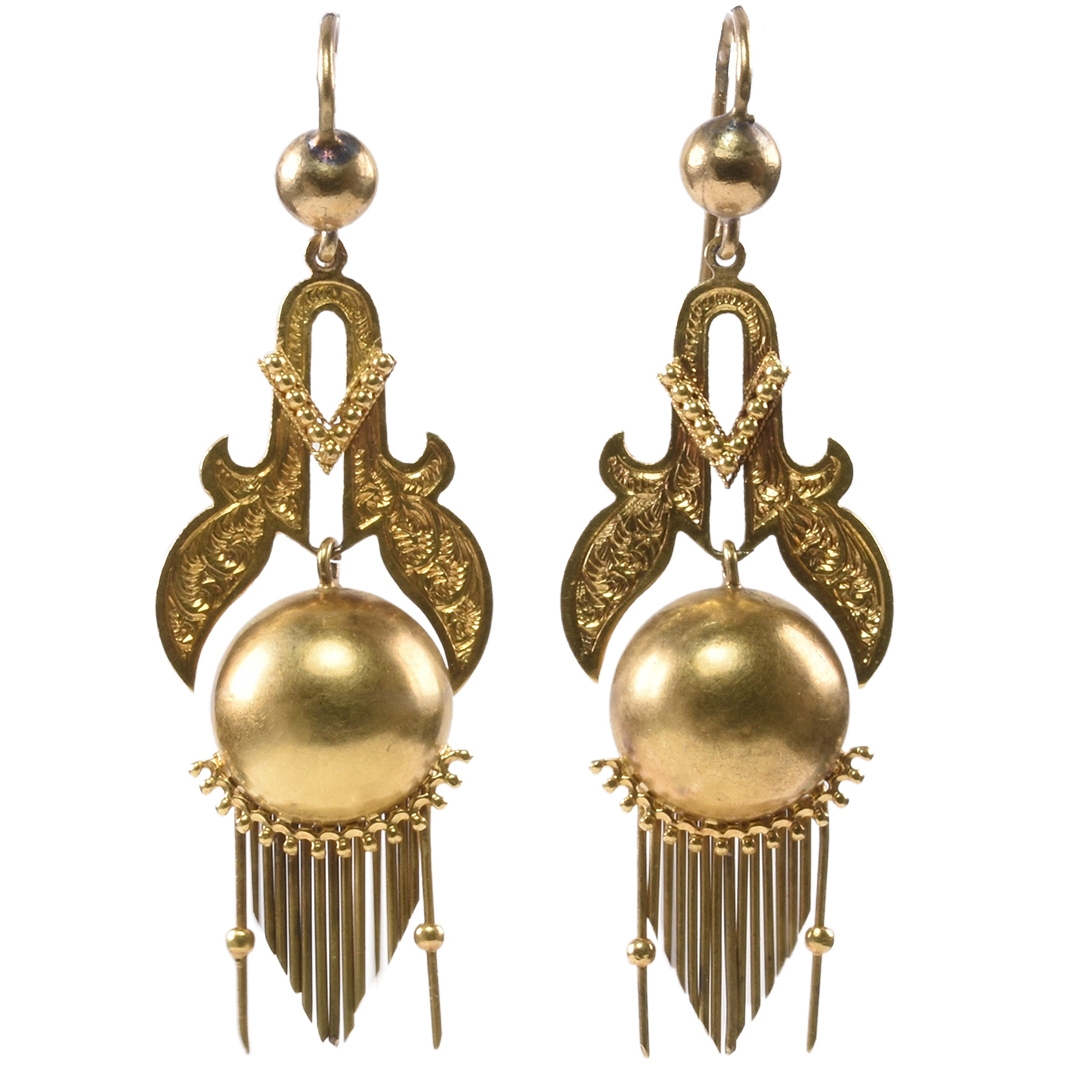 Victorian 15k Gold Fringe Drop Earrings - Ejay Antiques