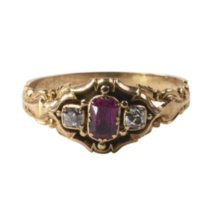 Victorian 15k Gold, Ruby & Diamond Locket Ring