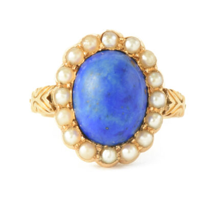 Victorian 18k Gold, Lapis Lazuli & Pearl Ring