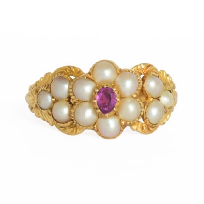 Victorian Pearl & Ruby Cluster Ring