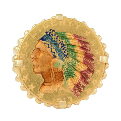 Vintage 14k Gold Enamelled $5 Indian Half Eagle 1913 Coin Ring