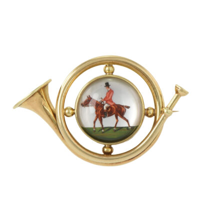 Vintage 14k Gold Equestrian Essex Crystal Brooch by Marcus & Co