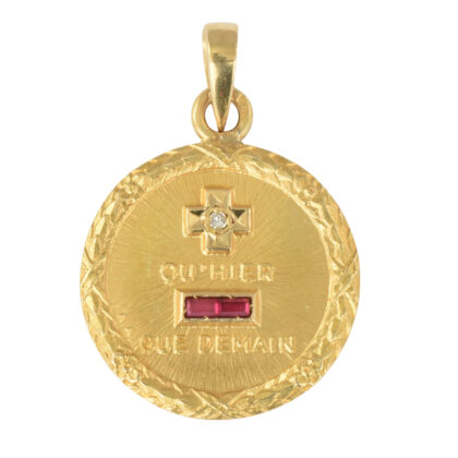 Vintage 18k Gold, Diamond & Ruby La Medaille D’amour