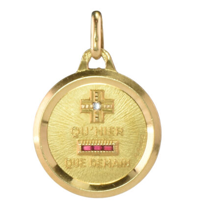 Vintage 18k Gold, Diamond & Ruby La Medaille D’amour